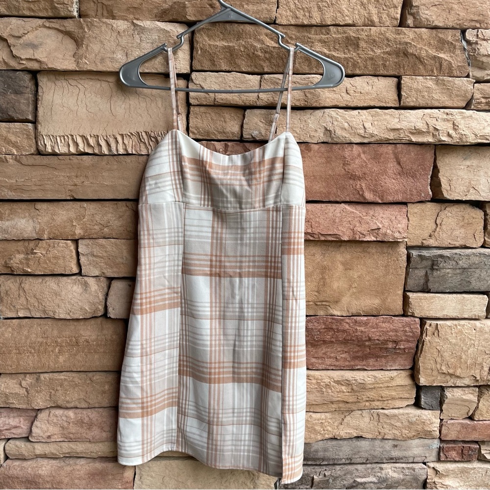 Aeropostale Dress white tan plaid spaghetti strap dress Women Small Like New
